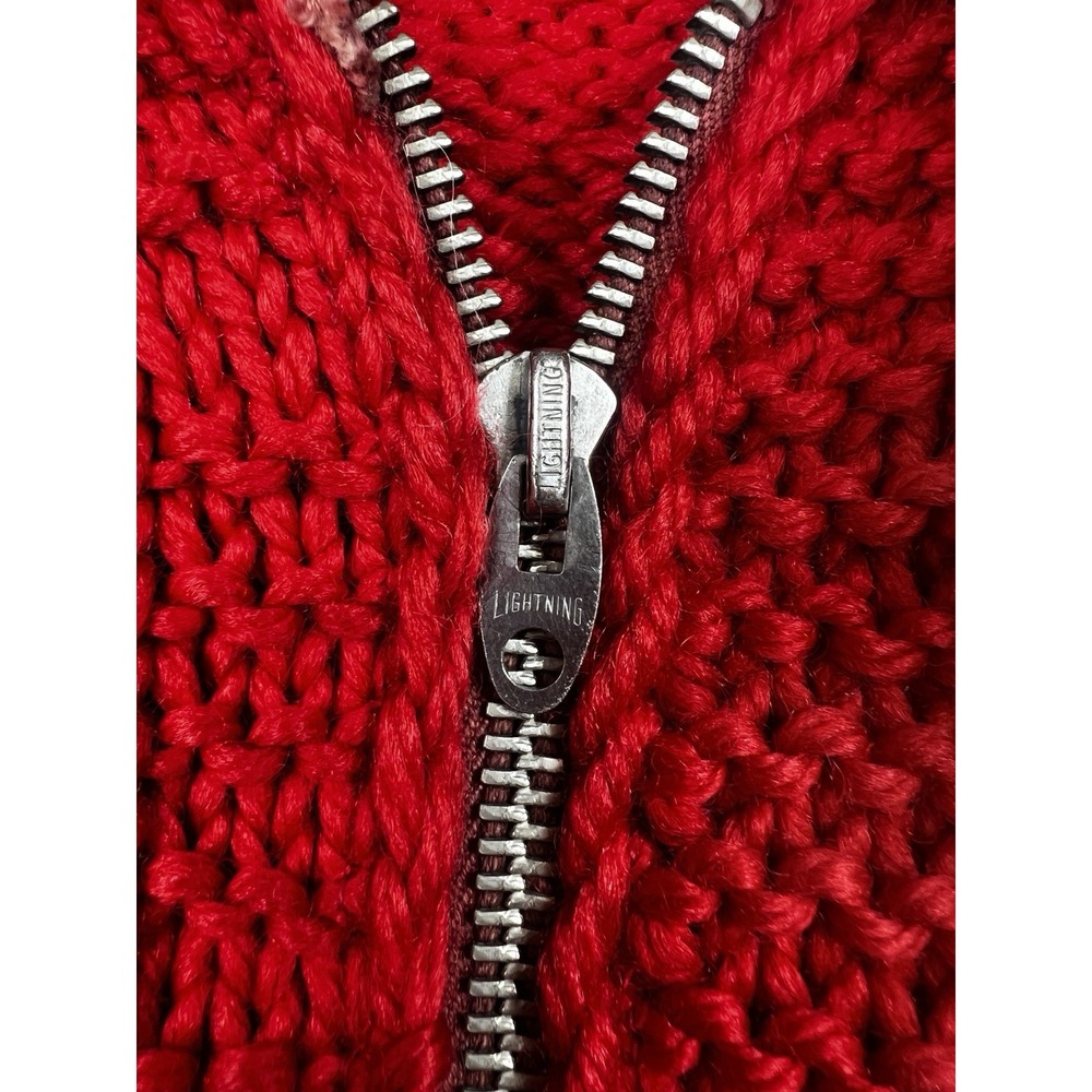 Vintage Mary Maxim Cowichan Figure Skating, Wool, Hand Knit Red Zip Up Sweater - Picture 8 of 16